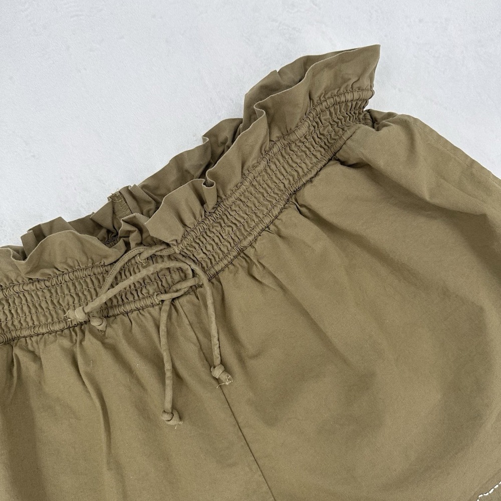 Anthropologie Scallop-Hem Shorts Size Medium Green Elastic Waist Pull On Cotton - Picture 2 of 10